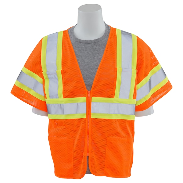 Deltaplus Safety Vest, Contrasting, Mesh, Class 3, S683P, Hi-Viz Orange, 5XL - 62149