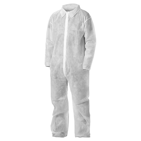 Kleenguard Disposable Coverall, Collared, L, Polypropylene, Zipper, Elastic Cuff, Open Ankle, Serged Seam - 67303