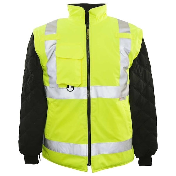 Game Workwear Hi-Vis 6-in-1 Jacket, 100% Polyester PU Coated Fabric, Hi Vis Lime, M - 1355