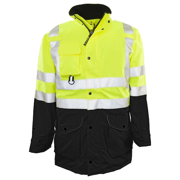 Game Workwear Hi-Vis 6-in-1 Jacket, 100% Polyester PU Coated Fabric, Hi Vis Lime, M - 1355