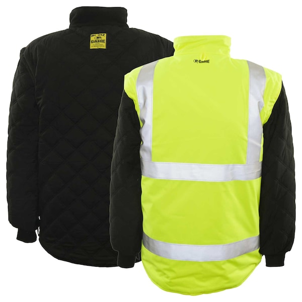 Game Workwear Hi-Vis 6-in-1 Jacket, 100% Polyester PU Coated Fabric, Hi Vis Lime, M - 1355