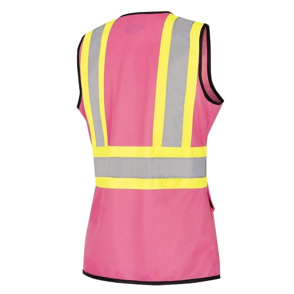 Pioneer Women's Hi-Vis Tricot Poly Interlock Safety Vest, Zipper Closure, Pink, 3XL - V1021840U-3XL