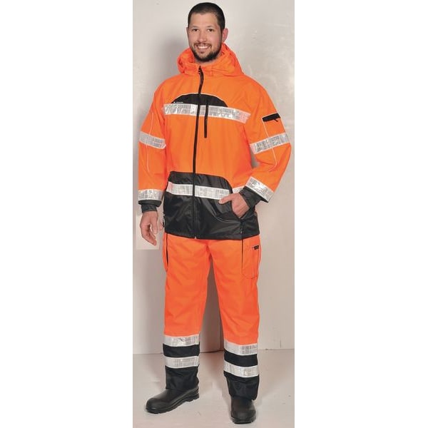 Kishigo Rain Jacket, Reflective Piping, Polyester, Class 3 R, Orange, 2XL - RWJ107-2X-3X