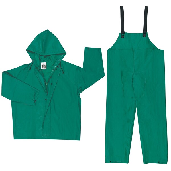 Mcr Safety Rainsuit, 3-Piece, Green, PVC/Poliester, 4XL - 3882X4