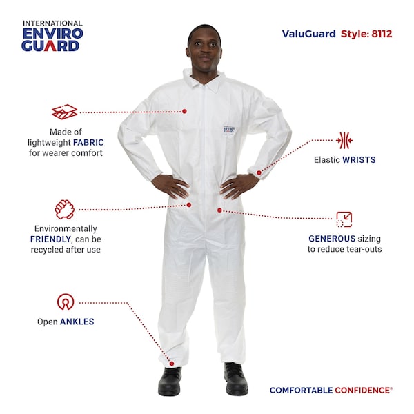 International Enviroguard Coverall, Elastic Wrist/4XL, White, PK25 - 8112