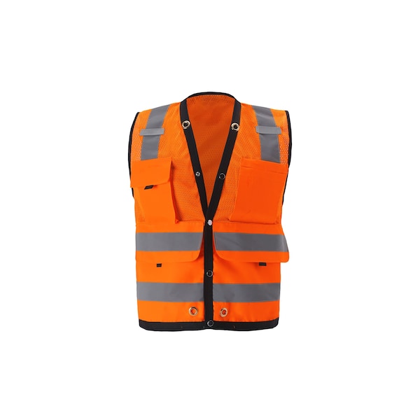 2W International Orange High Viz Surveyors Vest, Large, Class 2 - SURV322C-2 L