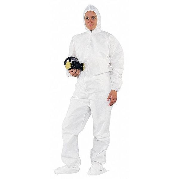 Kleenguard Disposable Coveralls, Hooded, XL, SMMMS, Zipper, Elastic Cuff, Attached Boots Ankle, Serged Seam - 49124