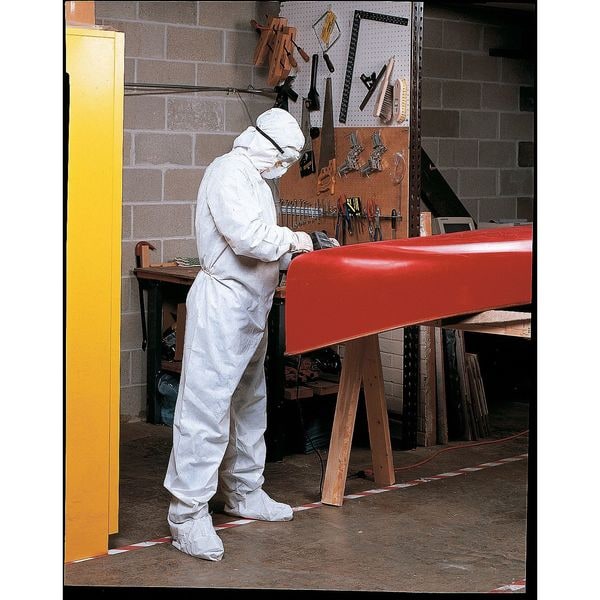 Kleenguard Disposable Coveralls, Hooded, XL, SMMMS, Zipper, Elastic Cuff, Attached Boots Ankle, Serged Seam - 49124