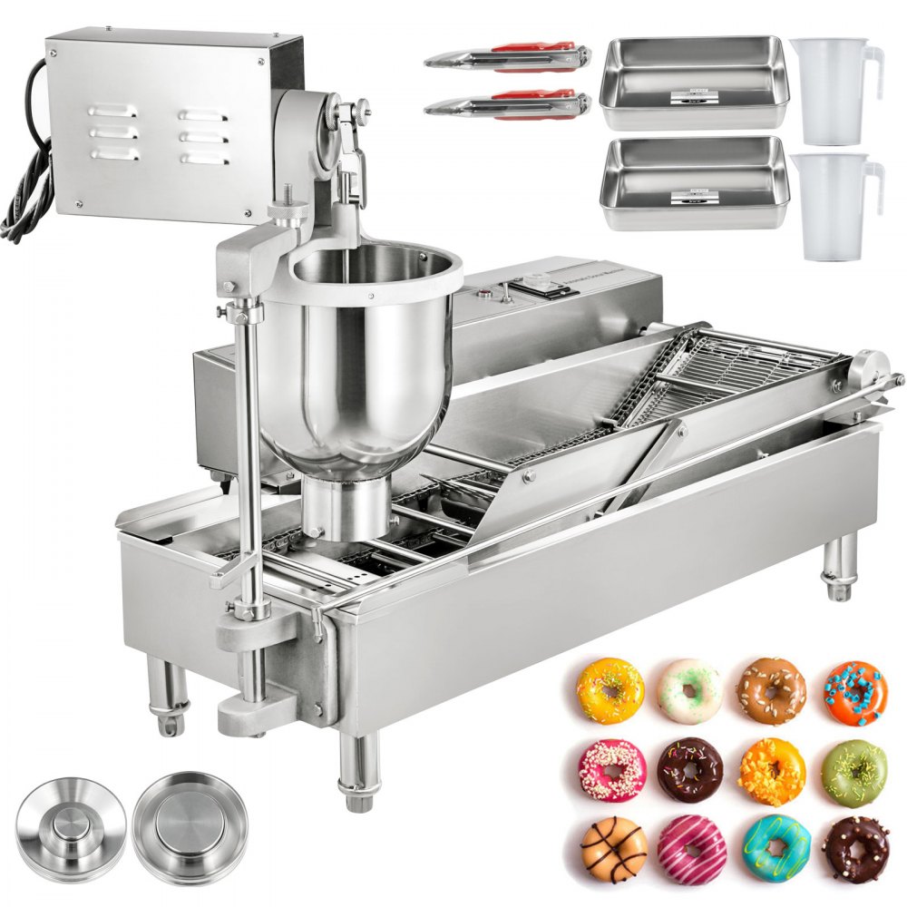 VEVOR Commercial Automatic Donut Making Machine 2 Rows Auto Doughnut Maker 7L Hopper Donut Maker with 3 Sizes Moulds 110V Doughnut Fryer with Intelligent Control Panel 304 Stainless Steel Auto Donut - QZDTTQJSP00000001V1