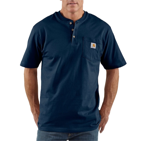 Carhartt Loose Fit Heavyweight Short-Sleeve Pocket Henley T-Shirt, Navy, Medium, REG - K84-NVYMREG