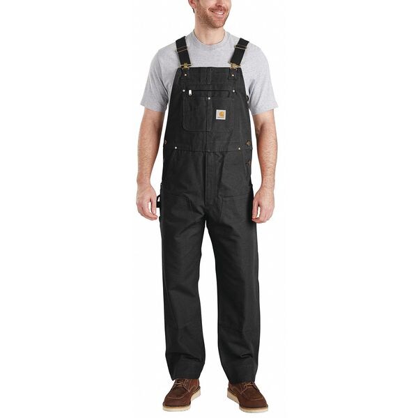 Carhartt 102776 Bib Overalls, Cotton, 12 oz Fabric Weight, 36 in Inseam, Black, 32 x 28 - 102776-001-32X36