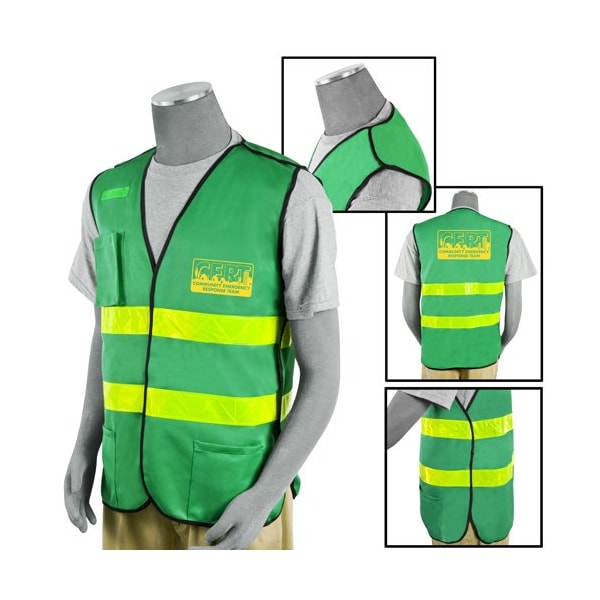 Propac Safety Vest, Green, Nat Cert, W/Yellow Stripes - C9058-GREEN CERT