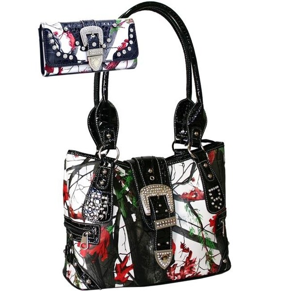 Gold Rush Gold Rush BT925WB80SET-RD - MUL Western Rhinestone Buckle Accent Purse Wallet Set - Red & Multi Color - BT925WB80SET-RD/MUL