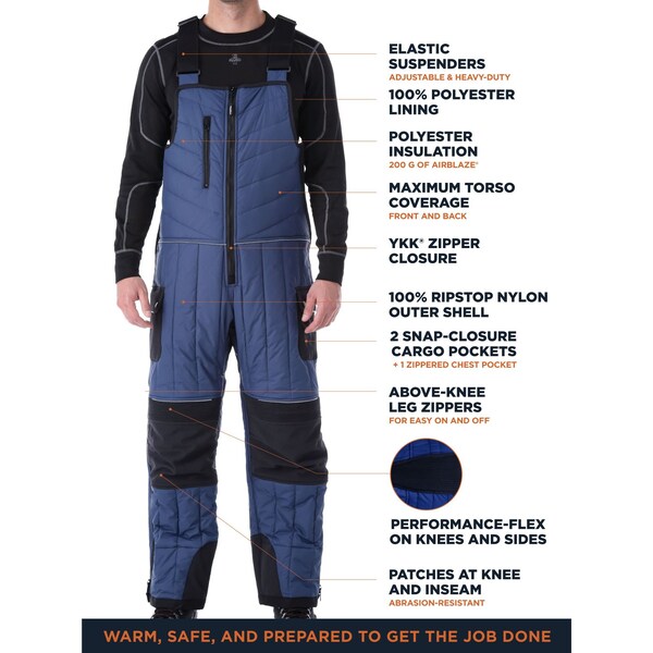 Refrigiwear Frostline Bib Overalls, Nylon, Black/Blue, 3XL - 7120RNBK3XL