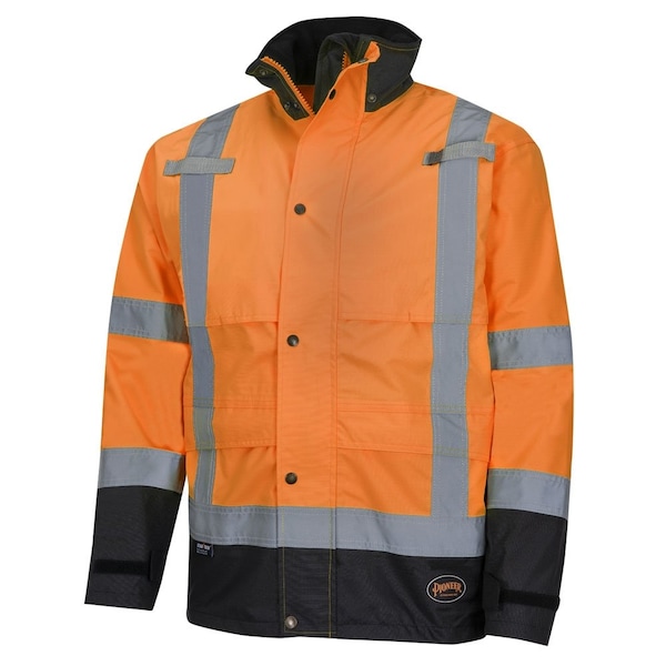 Pioneer Ripstop Jacket, Orange, Medium, 300 Denier PU-Coated Ripstop Polyester, Black|Hi-Vis Orange, M - V1200251U-M