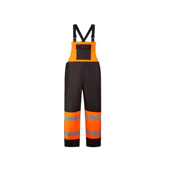 2W International Hi-Vis Bib Overalls, 100% Polyester Oxford with PU coating. 300 Denier, Orange/Black, L - HBO78-E L