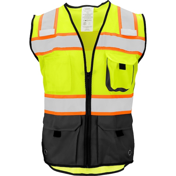 Ironwear Hi-Vis Safety Vest w/Black Bottom 2XL Class 2 , Zipper 8 Pockets - 1244-BKZ-RD-2XL