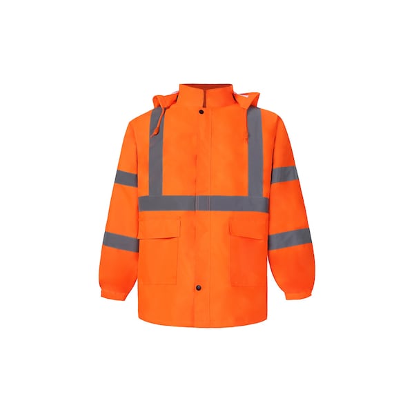 2W International Hi-Vis Rain Jacket, 100% Polyester Oxford with PU coating, Class 3 Orange, S - 730C-3 S