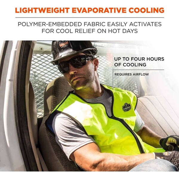 Ergodyne Evaporative Cooling Vest, Embedded Polymers, Zipper Closure, Lime, 2XL - EGO12536