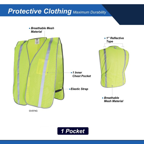 Ge Green Safety Vest, Inner Pocket, W/Elastic strap - GV074G