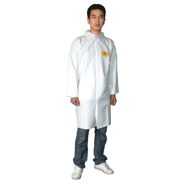Condor Condor Disposable Lab Coat, Microporous Film Laminate, Snaps Closure, White, 2XL, 30 PK - 30C589