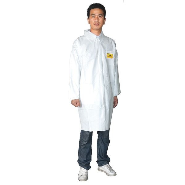 Condor Condor Disposable Lab Coat, Microporous Film Laminate, Snaps Closure, White, L, 8 PK - 30C561