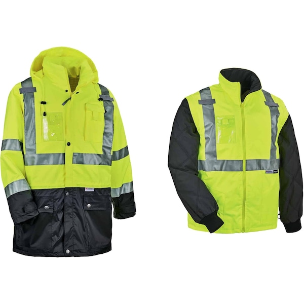 Ergodyne Hi-Vis Thermal Jacket Kit, 300D Oxford Polyester, Hi-Viz Lime, 3XL - 8388