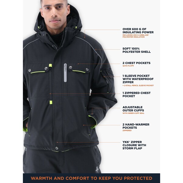 Refrigiwear Black Regular 2Xlg Extreme Ss Hooded Jkt With Reflective Trim - 8750RBLK2XL