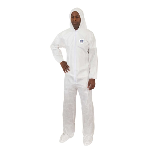 Bodyfilter 95+ Disposable Coveralls, Hooded, 3XL, Non-Woven Laminate, Zipper, Elastic Cuff, Attached Boots Ankle - 4014-3XL