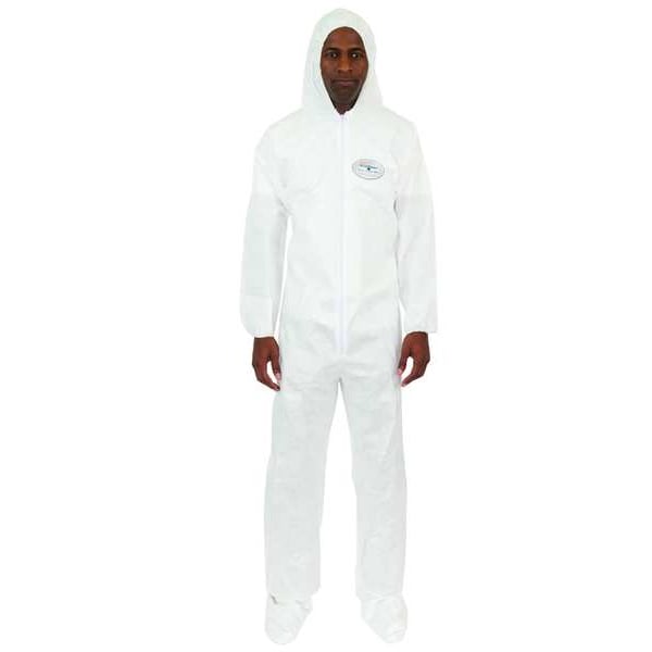 Bodyfilter 95+ Disposable Coveralls, Hooded, 3XL, Non-Woven Laminate, Zipper, Elastic Cuff, Attached Boots Ankle - 4014-3XL