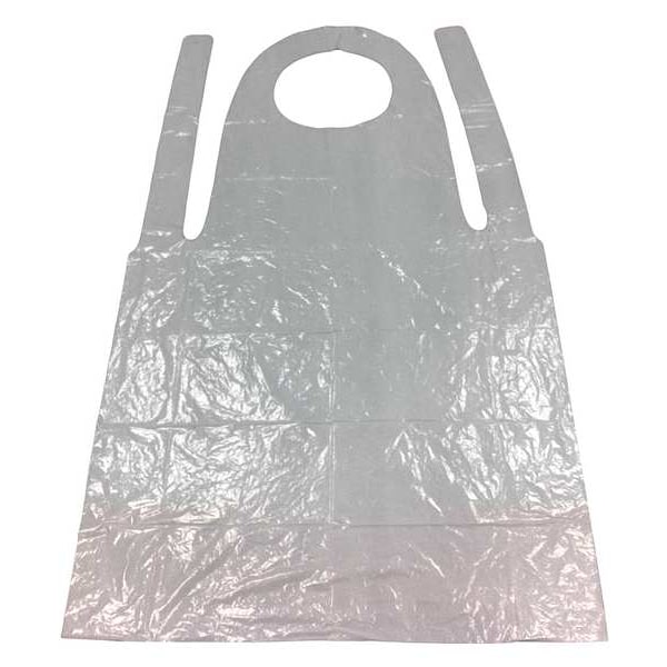 Condor Disposable Bib Apron, Polyethylene, 1.75 mil Thick, 46 in Long, White, Universal Size, 100 Pack - 9F378