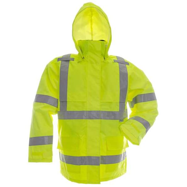 Viking Hi-Viz Rain Jacket, 150 Denier Trilobal Ripstop Polyester, Class 3 Type R, Green, XL - D6323JG-XL