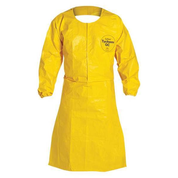 Dupont Sleeved Apron. Elastic Wrists. 44" Long. Neck Loop w/ Snaps, Waist Ties. Yellow. 3X - QC275BYL3X002500
