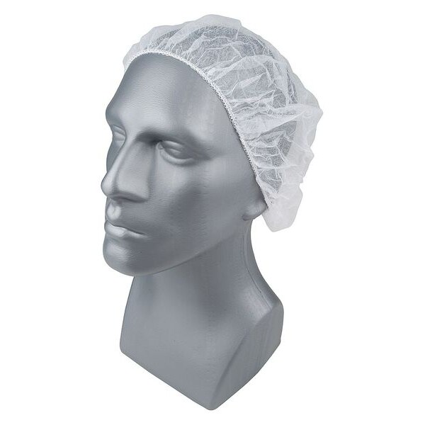 Condor Bouffant Cap, Polypropylene, White, 21 in Dia., Size Medium, 1000 Per Case - 23KX11