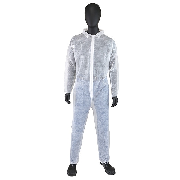 West Chester Protective Gear Disposable Coverall, Collared, L, Polypropylene, Zipper, Open Cuff, Open Ankle, Serged Seam - 3500/L