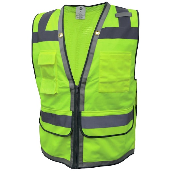 Ge Green Surveyor Vest, Reflective Tape 10 Pockets, L - GV088GL