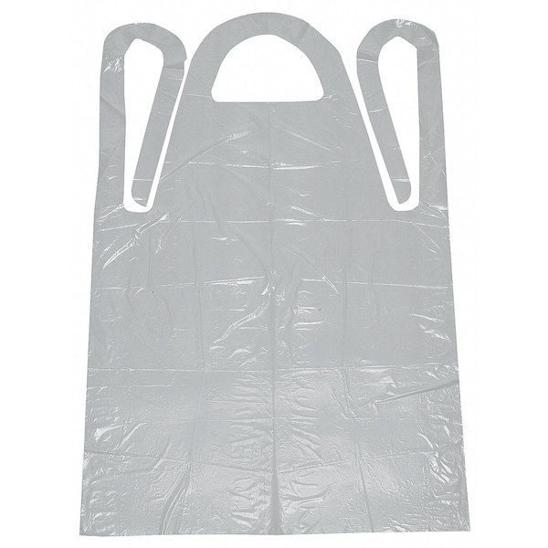 Condor Disposable Bib Apron, Polyethylene, 1.25 mil Thick, 46 in Long, White, Universal Size, 100 Pack - 5T315