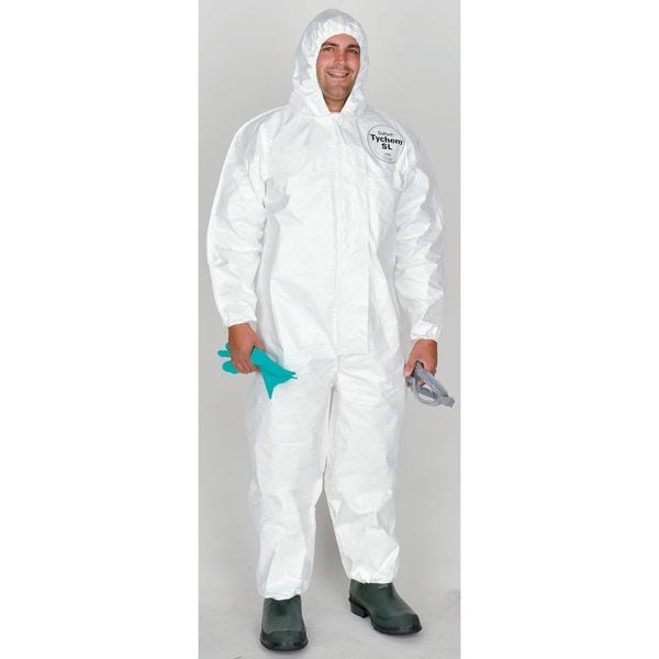 Dupont Chemical Resistant Coverall, Hooded, XL, Tychem(R) 4000, Zipper, Elastic Cuff, Elastic Ankle, 12 PK - SL127BWHXL001200