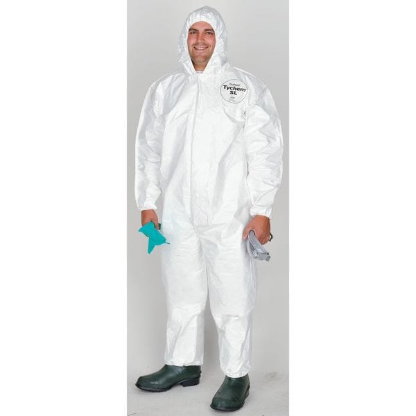Dupont Chemical Resistant Coverall, Hooded, XL, Tychem(R) 4000, Zipper, Elastic Cuff, Elastic Ankle, 12 PK - SL127BWHXL001200