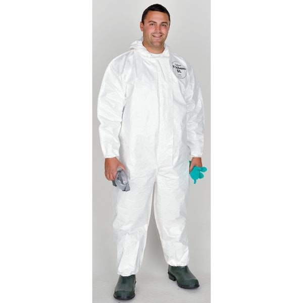 Dupont Chemical Resistant Coverall, Hooded, XL, Tychem(R) 4000, Zipper, Elastic Cuff, Elastic Ankle, 12 PK - SL127BWHXL001200