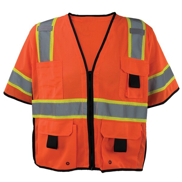 Ironwear Two-Tone Hi-Vis Safety Vest w/Sleeves 2XL Class 3 , Zipper 7 Pockets - 1296-OZ-RD-2XL