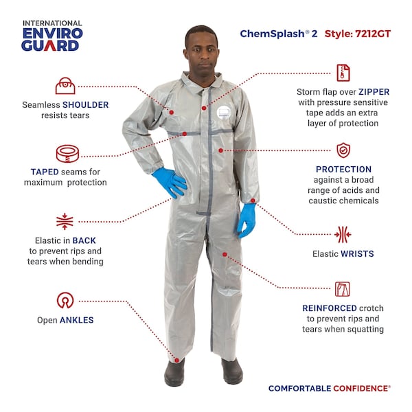 International Enviroguard Disposable Coverall, Collared, L, Non-Woven Laminate, Zipper, Elastic Cuff, Open Ankle, Taped Seam - 7212GT-L