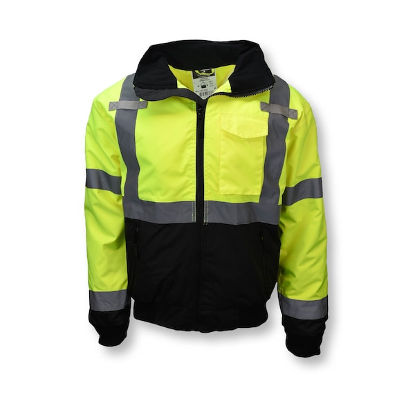 Radians Hi-Vis 2-in-1 Bomber Jacket, 100% Polyester Oxford, 300D, DWR Coated, Hi-Vis Green / Black, 2XL - SJ110B-3ZGS-2X