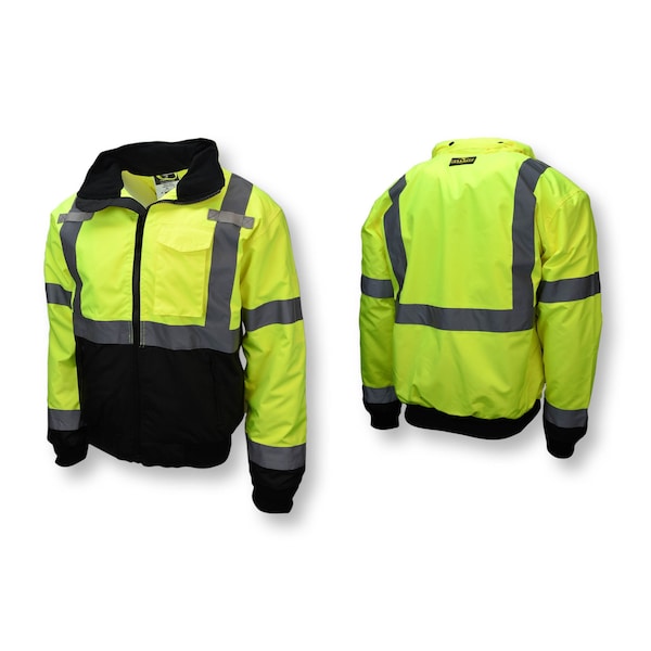 Radians Hi-Vis 2-in-1 Bomber Jacket, 100% Polyester Oxford, 300D, DWR Coated, Hi-Vis Green / Black, 2XL - SJ110B-3ZGS-2X