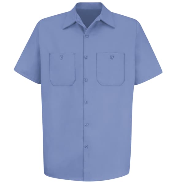 Red Kap Men's Short Sleeve Work Shirt, Cotton, Buttons Closure, 2 Pocket(s), Light Blue - SC40LB SS XL