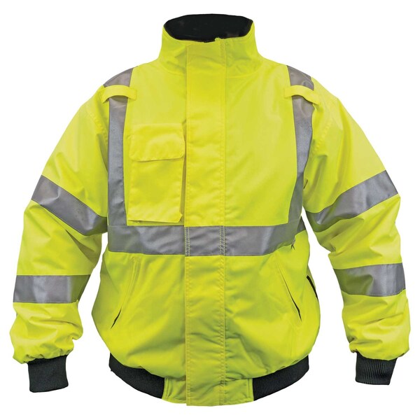 Game Workwear Hi-Vis Bomber Jacket, 100% Heavyweight Polyester Oxford, Hi Vis Lime, L - 1333