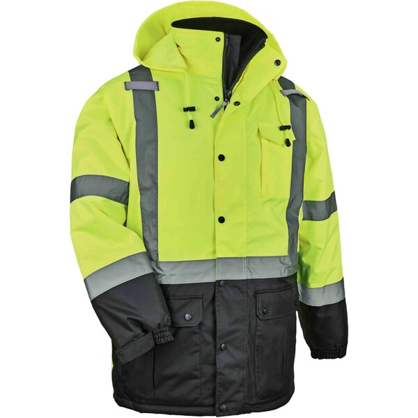 Ergodyne Hi-Vis Parka, 300D Oxford Polyester, Class 3 Type R, Hi-Viz Lime, 2XL - 8384