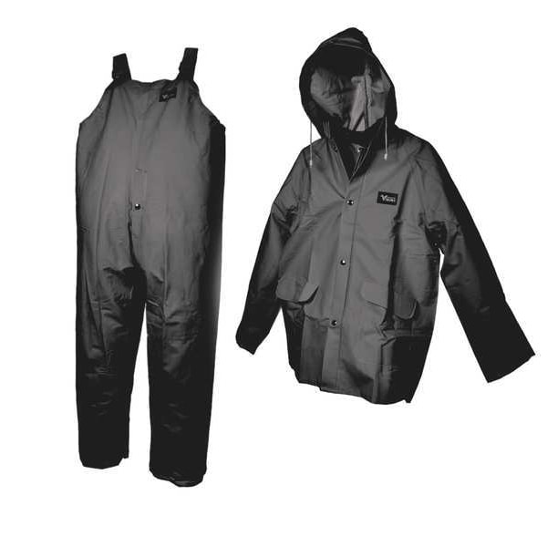 Viking 3-Piece Rainsuit with Detachable Hood, Polyester, PVC, 0.35 mm Thick, Detachable, Black, 3XL - 2110BK-XXXL