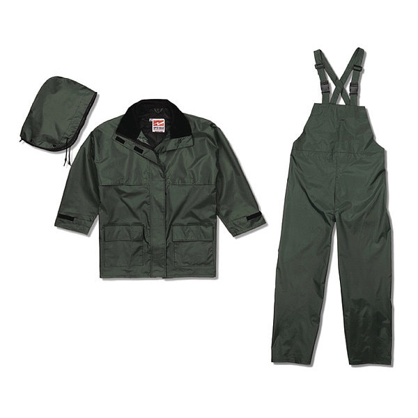 Viking 3-Piece Rainsuit with Detachable Hood, Polyester, PVC, 150 den Thick, Detachable, Green, L - 2900G-L