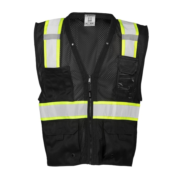 Kishigo Safety Vest, Zipper, Black, L/XL - B100-L-XL